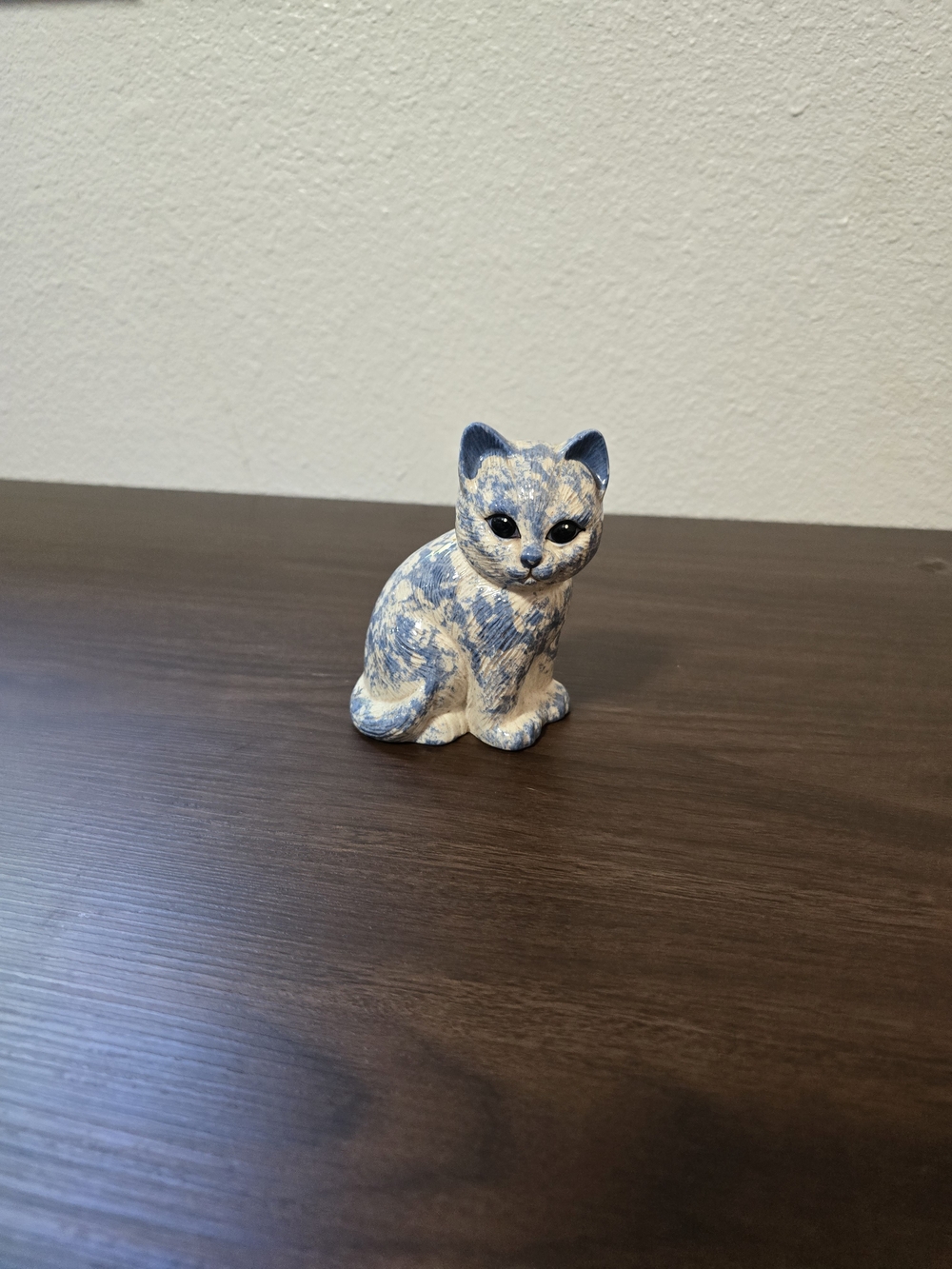 Blue and White Ceramic Cat Figurine